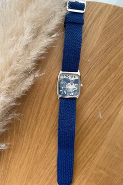 Discount Loëla Montre Social Perlon BLEU COBALT